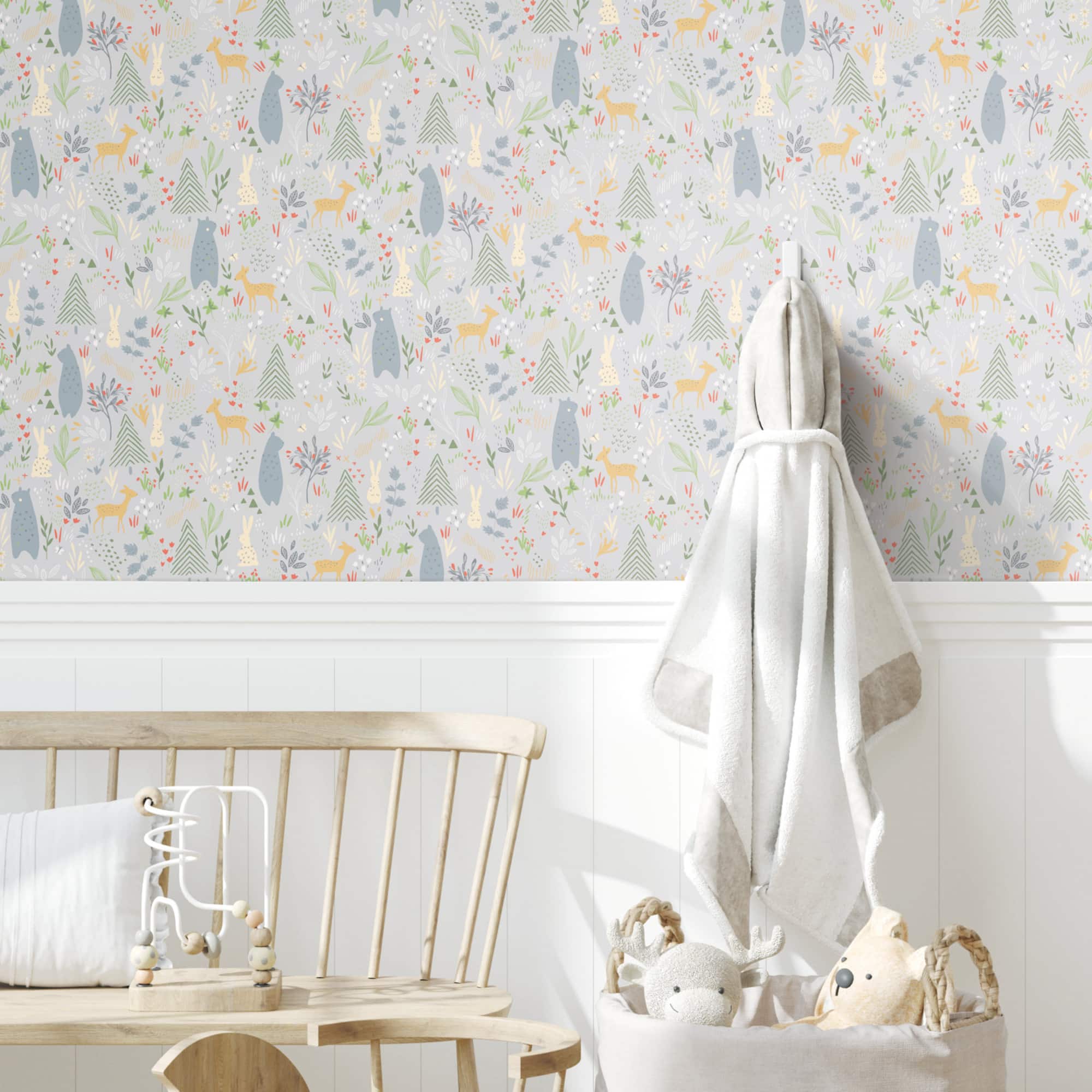 RoomMates Light Gray Spring Forest Pals Peel & Stick Wallpaper
